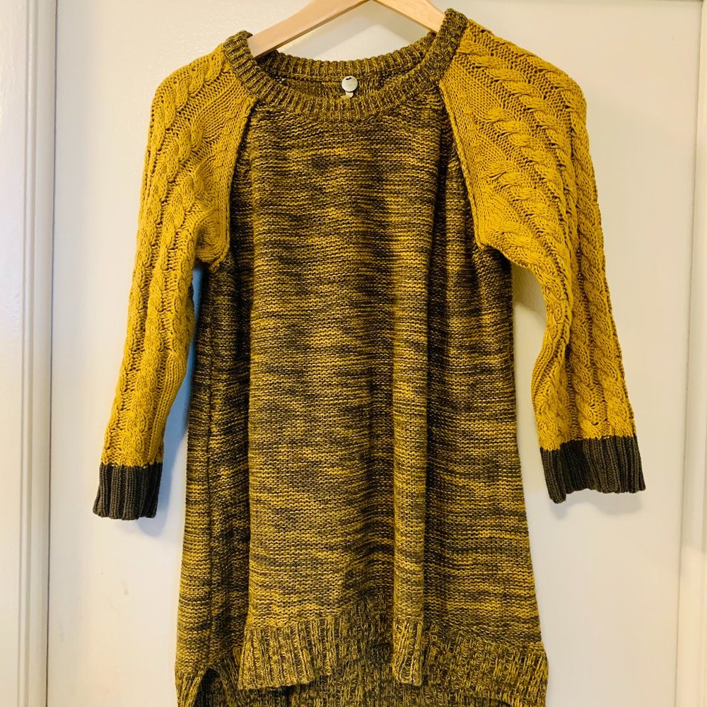 Anthropologie Margaret O'Leary A-Line Sweater Olive Green and Mustard Size M